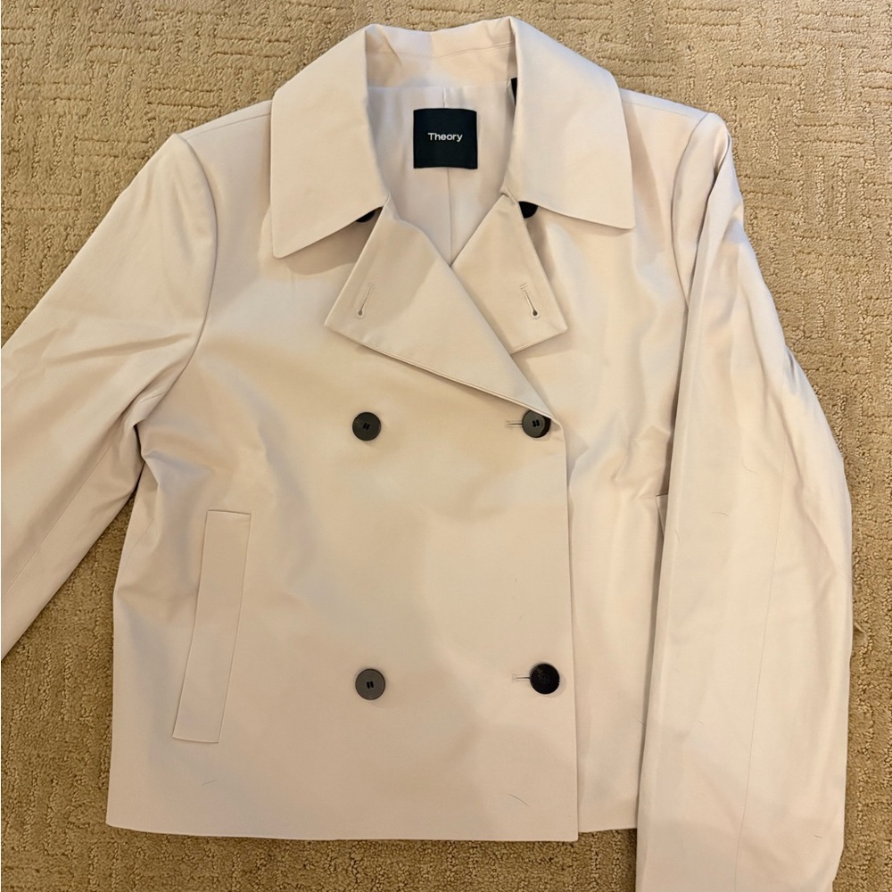 Theory light Tan Double Breasted Collar Cropped Trench Coat - New with Tags